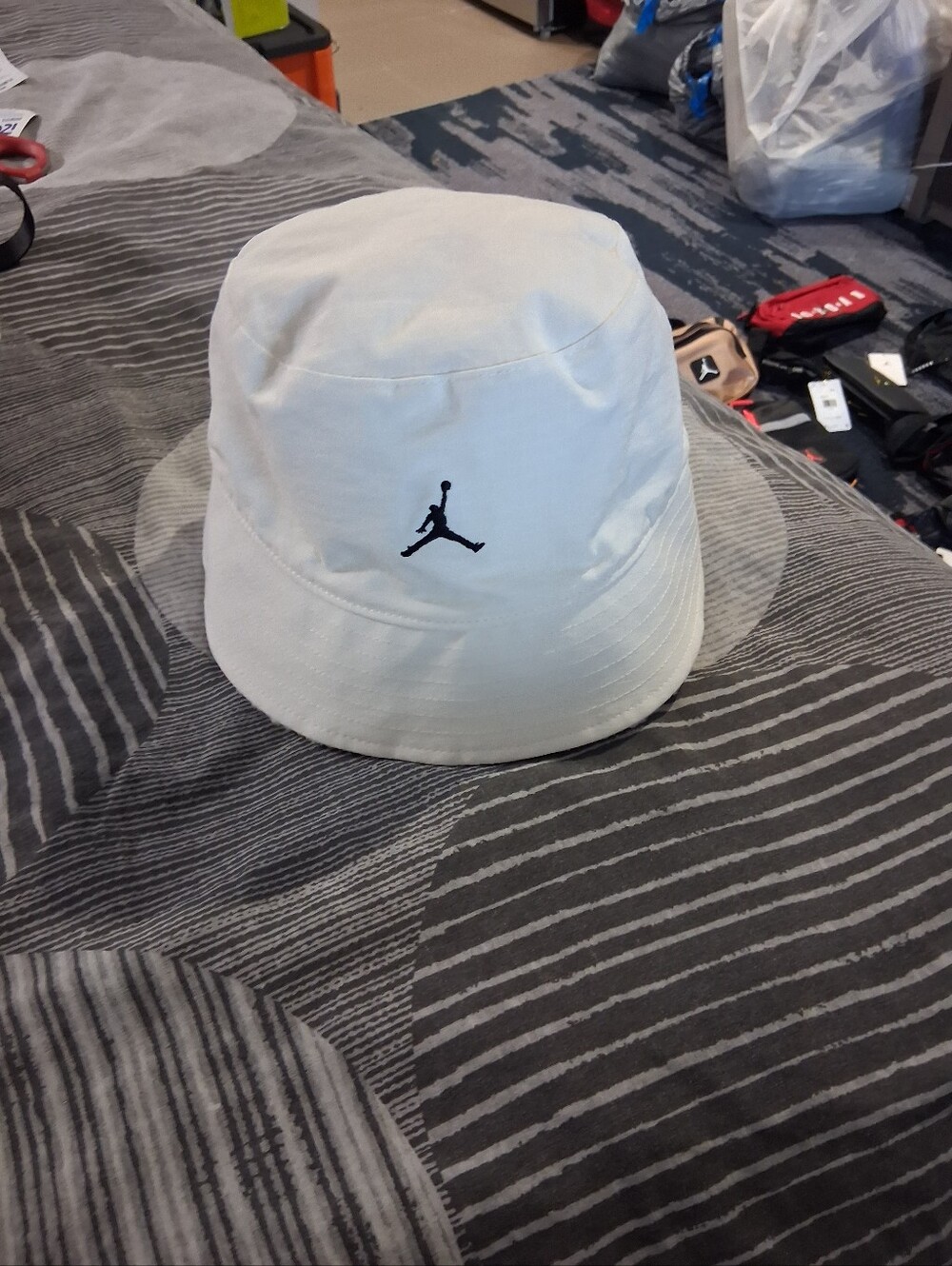 Jordan White Bucket Hat with Black Jumpman Logo